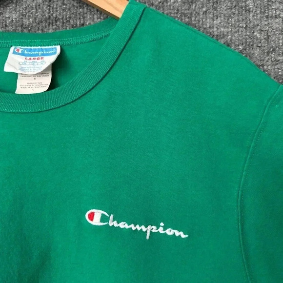 Champion Shirt Mens M/L Green Faded Embroidered Logo Casual Basic Summer Tee - Picture 6 of 11